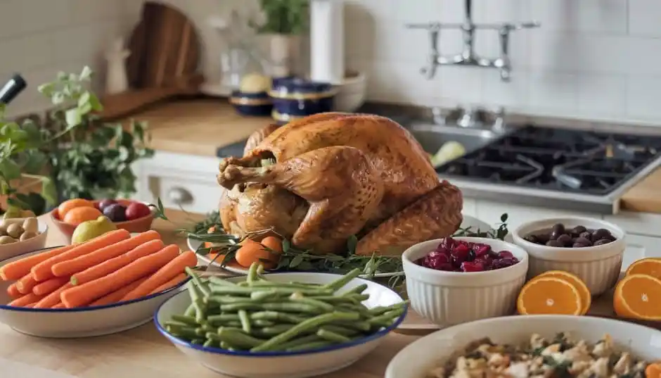a photo of a festive kitchen setting prepped for a VnisQmVZT9Gm mj48Q2reQ olZozKEgTuSUABtBdMSbVA 1