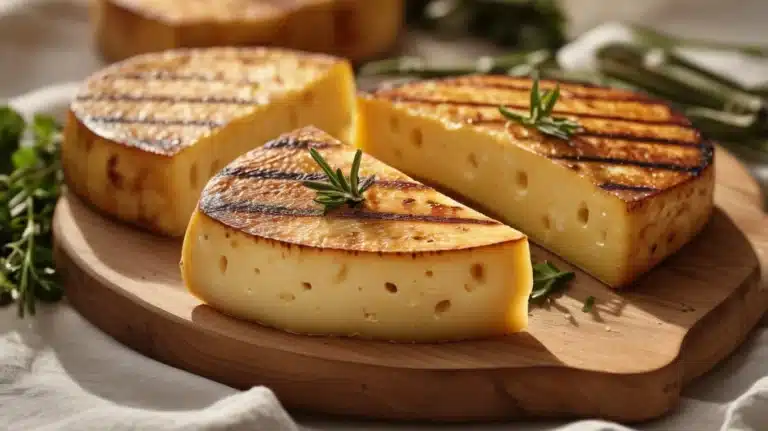 Grilled halloumi cheese on grill