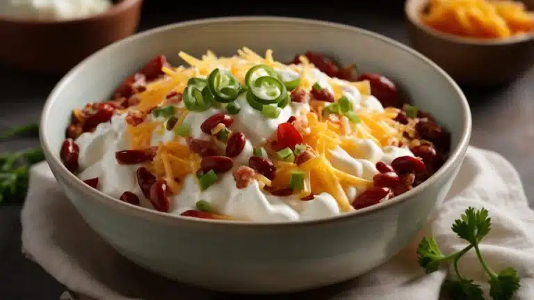Red chili bowl with toppings
