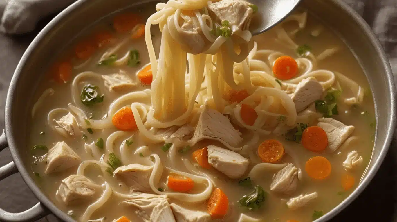 The Ultimate Guide to Homemade Chicken Noodle Soup: Comfort in a Bowl 2 Chicken Noodle Soup Ladle Close Up