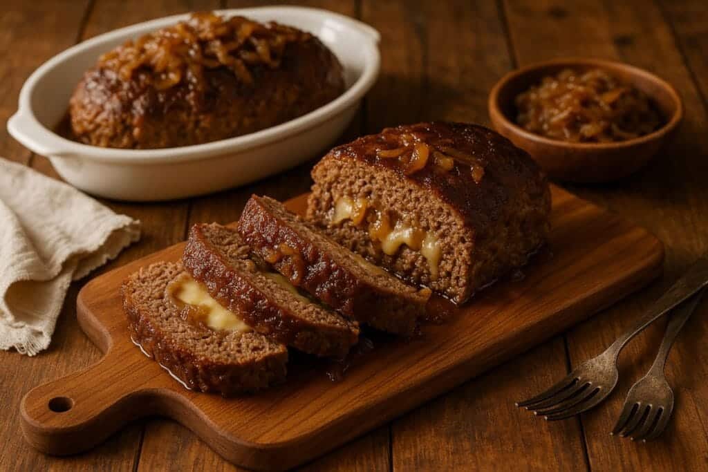 Crockpot French Onion Meatloaf with Swiss Cheese