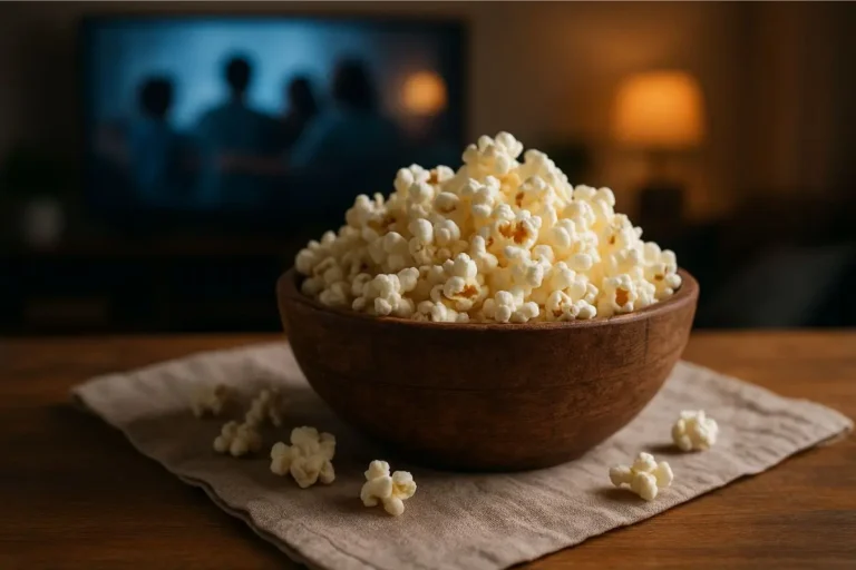 gluten free popcorn in wooden bowl