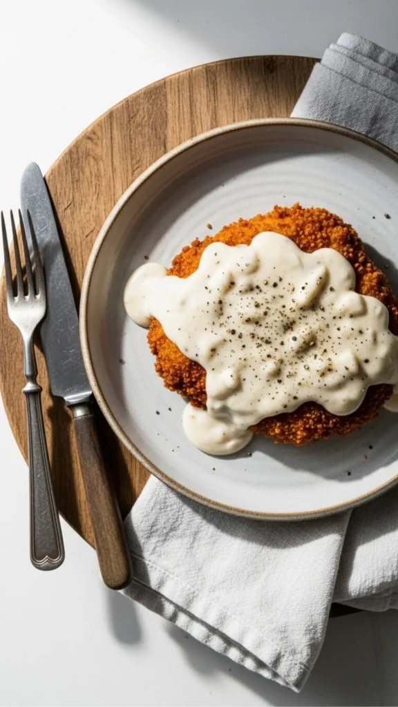 Chicken Fried Steak with Country Gravy: The Comfort Food You Deserve 2 Chicken fried steak topped with creamy country gravy on a rustic plate