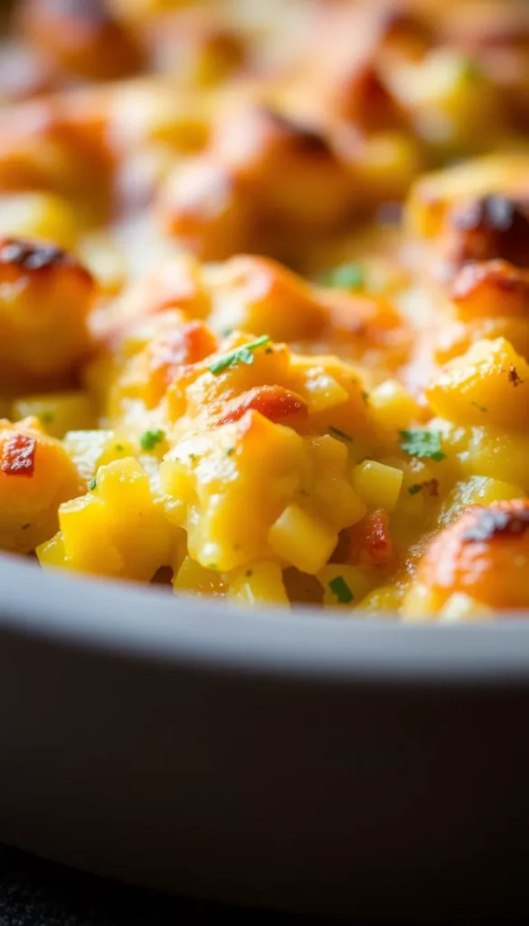 Got Picky Eaters? This Cheesy Summer Squash Casserole Will Save Dinner 4 Unbaked casserole topped with breadcrumbs and melted butter