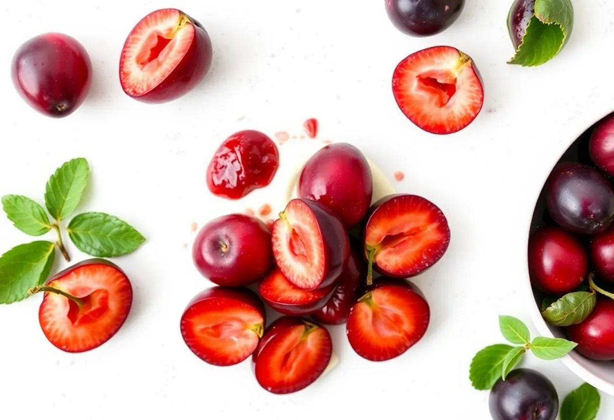5 Easy Plum Dessert Recipes That Look Fancy (No Fuss) 3 Freshly baked plum crumble bars with oats on a white plate, golden brown topping, minimalist background