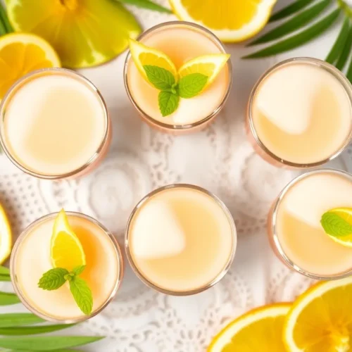 Hawaiian Jello Shots with Coconut Rum: Your New Party Obsession 5 A colorful tray of Hawaiian Jello shots topped with whipped cream and coconut flakes