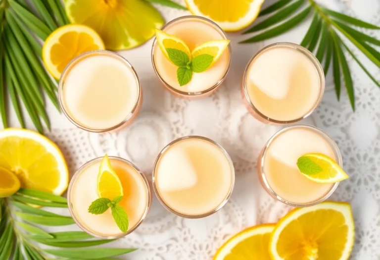 A colorful tray of Hawaiian Jello shots topped with whipped cream and coconut flakes
