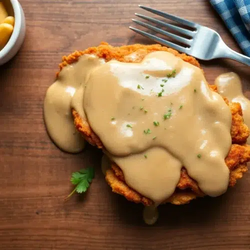 Chicken Fried Steak with Country Gravy: The Comfort Food You Deserve 7 Chicken fried steak topped with creamy country gravy on a rustic plate