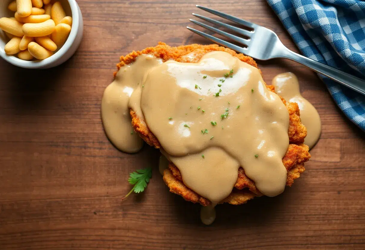 Crockpot French Onion Meatloaf with Swiss Cheese: A Comfort Food Classic Done Right 2 Chicken fried steak topped with creamy country gravy on a rustic plate
