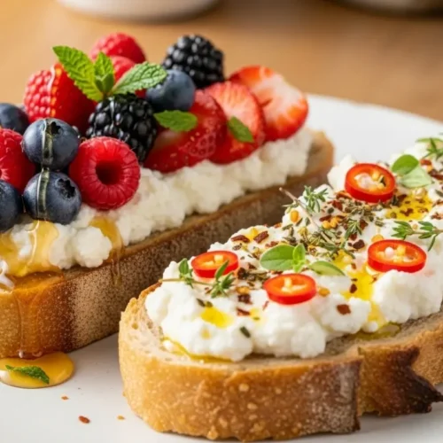 Ricotta Toast: Creamy, Crunchy, 5-Minute Breakfast 8 Ricotta toast on thick sourdough with honey, berries, and mint
