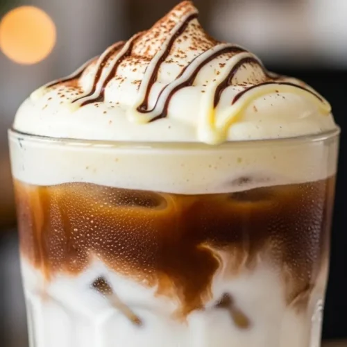 Vanilla Cold Foam White Mocha 8 Vanilla cold foam white mocha over ice with silky vanilla foam and white chocolate drizzle