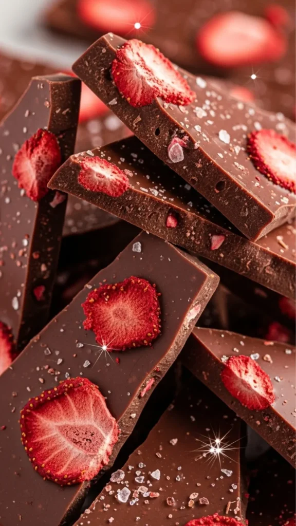 The Franoi Chocolate Bar Is the Only Sweet Treat You’ll Ever Need 10 Franoi Chocolate Bar broken into rustic shards showing strawberry bits