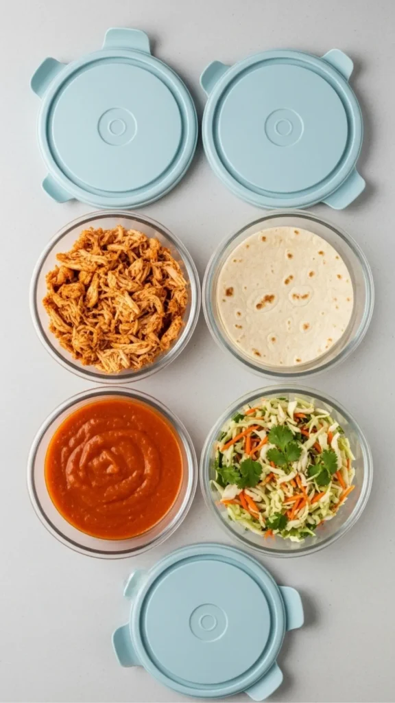 General Tso’s Chicken Wrap: Takeout Flavor, Weeknight Easy 7 Chicken, sauce, tortillas, and slaw stored separately in airtight containers