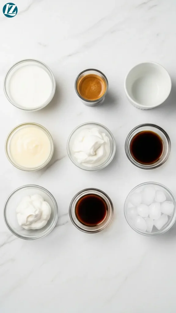 Vanilla Cold Foam White Mocha 2 Ingredients for vanilla cold foam white mocha: milk, espresso, white chocolate sauce, heavy cream, vanilla syrup, ice
