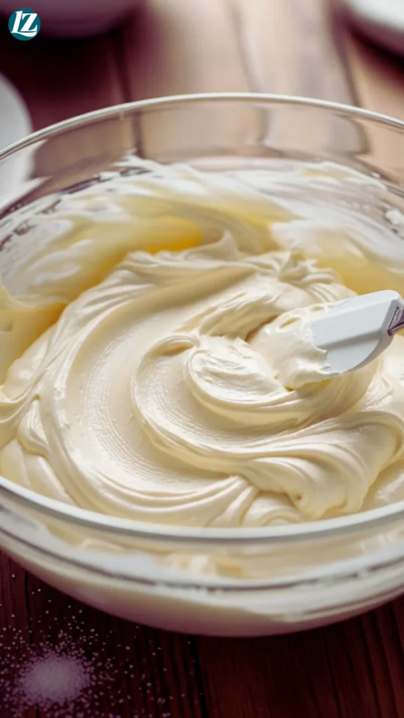 Cream cheese and sugar beaten smooth in a bowl
