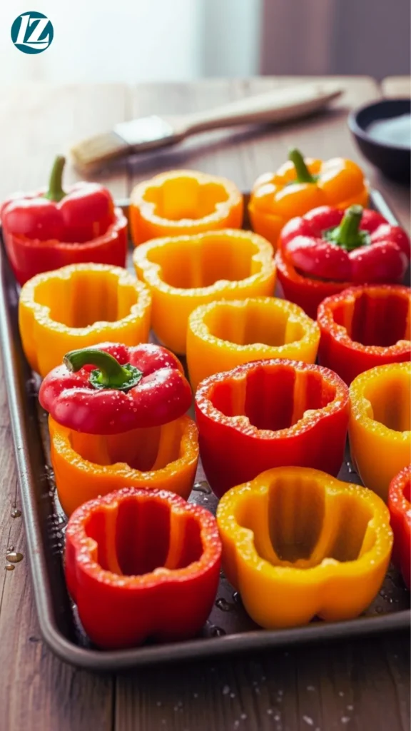 Beef And Chorizo Stuffed Peppers 3 Bell peppers with tops removed, seeds scooped, brushed with oil and salted