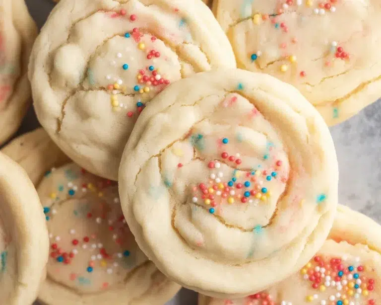 Three delicious 3 Ingredient Sugar Cookies on a plate, showcasing their soft and buttery texture.