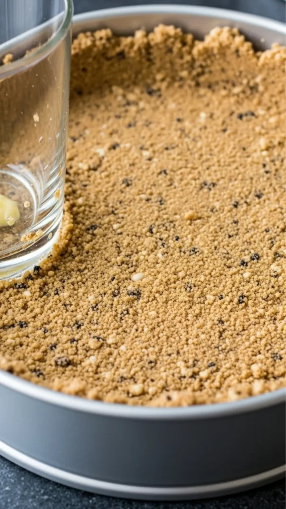 Easy No-Bake Biscoff Cheesecake 4 Cookie crumbs mixed with melted butter pressed into springform pan