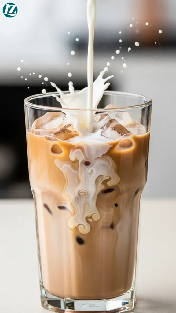 Vanilla Cold Foam White Mocha 4 Milk poured over ice in a tall clear glass for iced white mocha