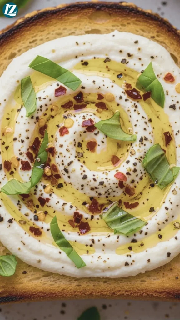Ricotta Toast: Creamy, Crunchy, 5-Minute Breakfast 6 Ricotta toast with olive oil, chili flakes, basil, and cracked pepper