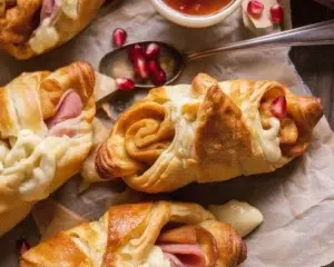 Cranberry, Brie, and Prosciutto Pinwheels served on a festive platter.