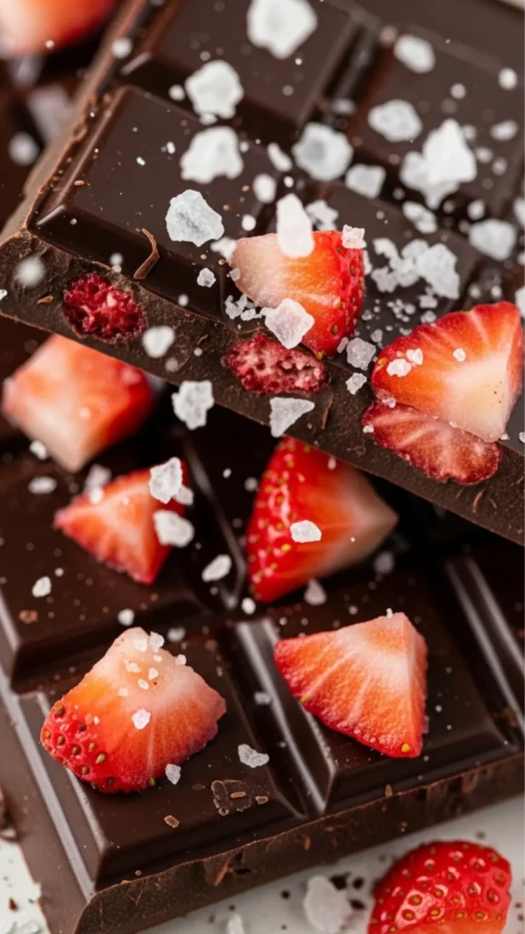 The Franoi Chocolate Bar Is the Only Sweet Treat You’ll Ever Need 7 Remaining strawberry chunks and flaky sea salt sprinkled over chocolate slab