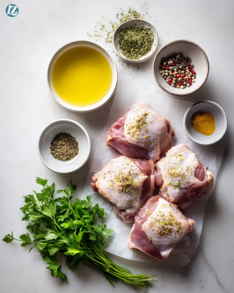 Juicy Baked Chicken Thighs Recipe for Easy Weeknights 8 Baked chicken thighs recipe ingredients neatly arranged