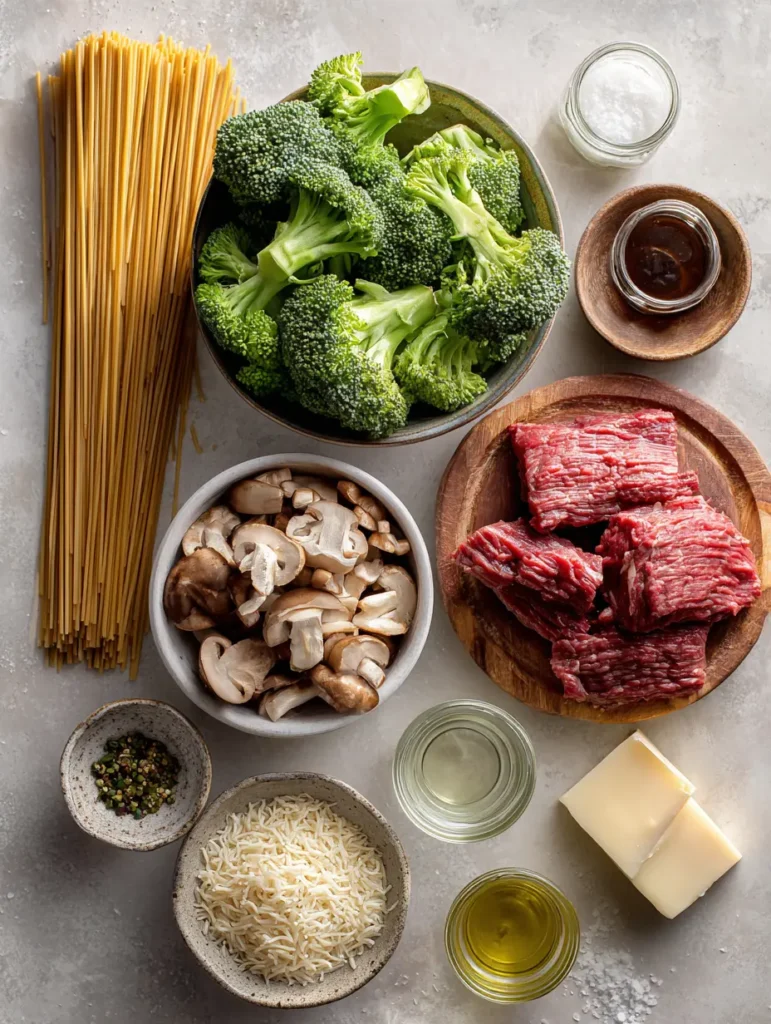 Beef And Broccoli Lo Mein – Fast, Flavorful & Weeknight Easy 2 Beef And Broccoli Lo Mein ingredients top view