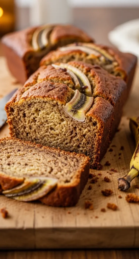 Brown Butter Banana Bread Recipe for Rich Weeknight Comfort 10 Brown Butter Banana Bread sliced on wooden board