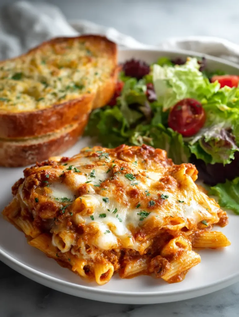 Classic Baked Ziti Recipe for Busy Weeknights 9 Classic baked ziti with garlic bread