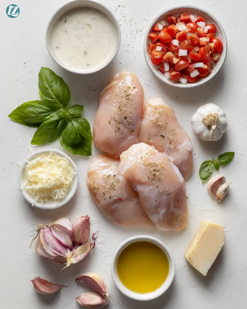 Creamy Tuscan garlic chicken recipe ingredients arranged