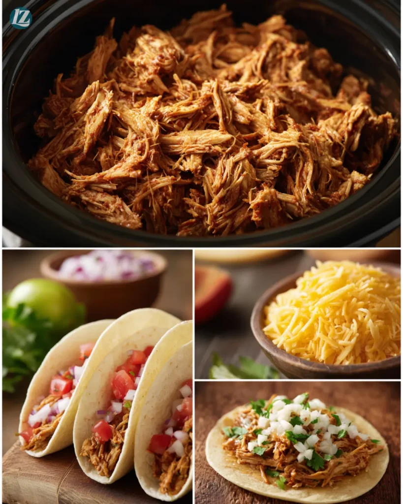Crockpot Shredded Chicken Tacos Recipe for Busy Nights 8 Crockpot Shredded Chicken Tacos step by step cooking collage