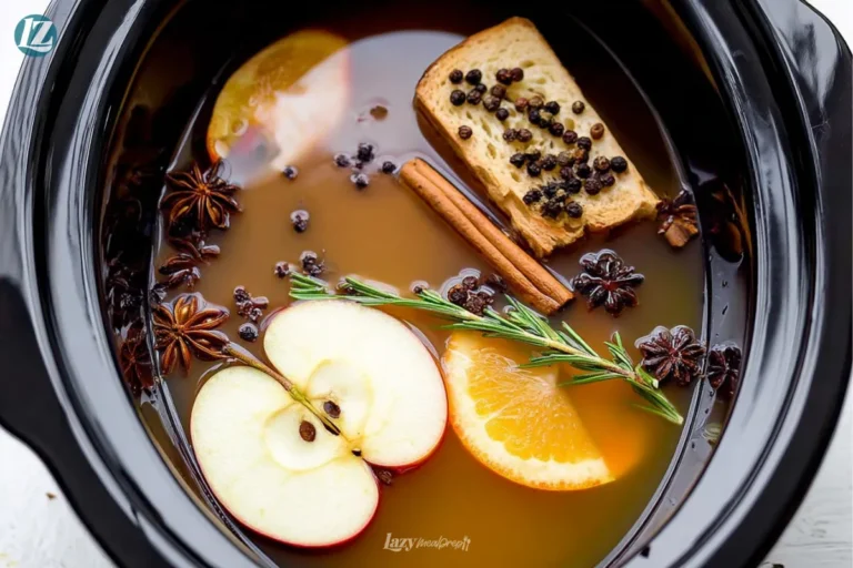 crockpot apple cider in mug with cinnamon stick
