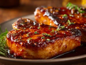 Honey Garlic Pork Chops final serving close-up