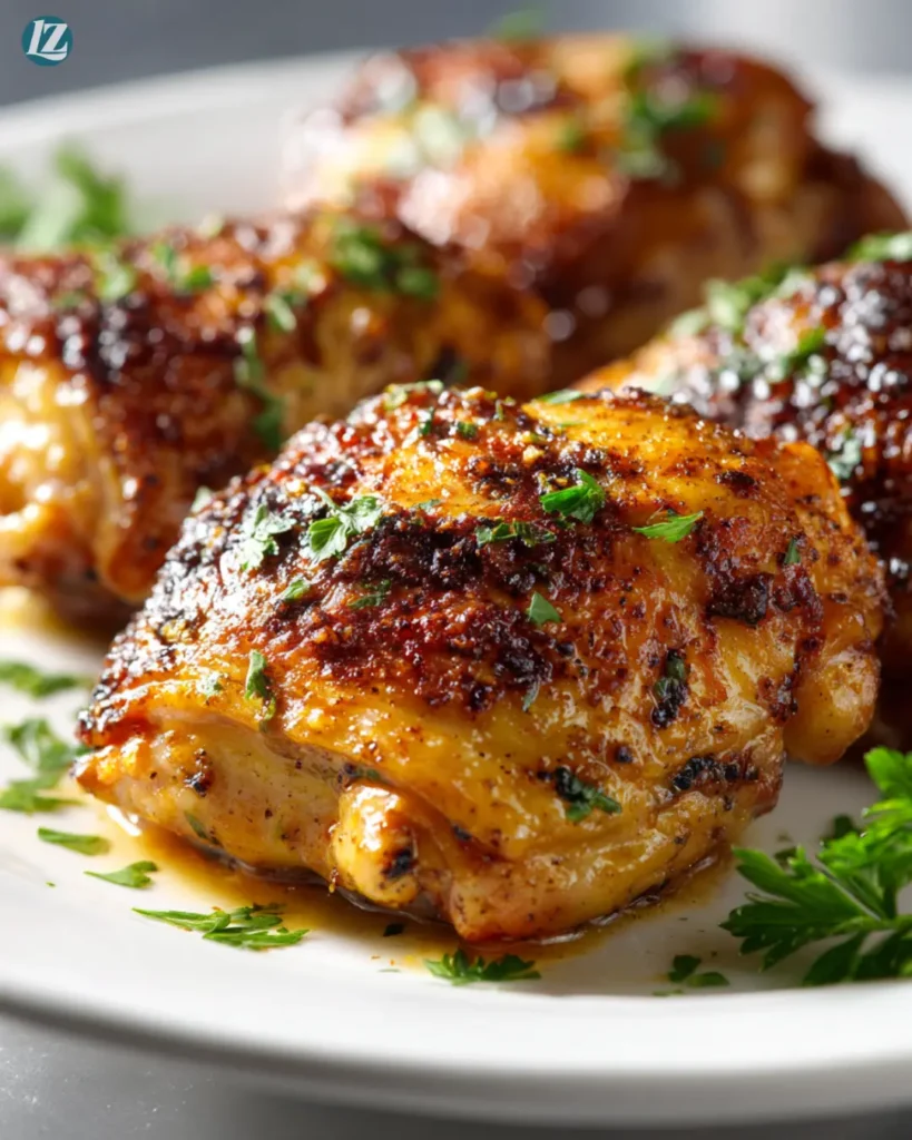 Juicy Baked Chicken Thighs Recipe for Easy Weeknights 11 Juicy baked chicken thighs served on plate with parsley