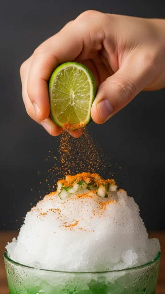 Blender Watermelon Shaved Ice Fresh, Fast, Hydrating 6 Lime squeezed over shaved ice with Tajín sprinkle