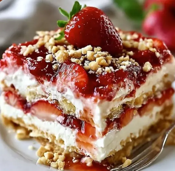 no-bake strawberry cheesecake lasagna