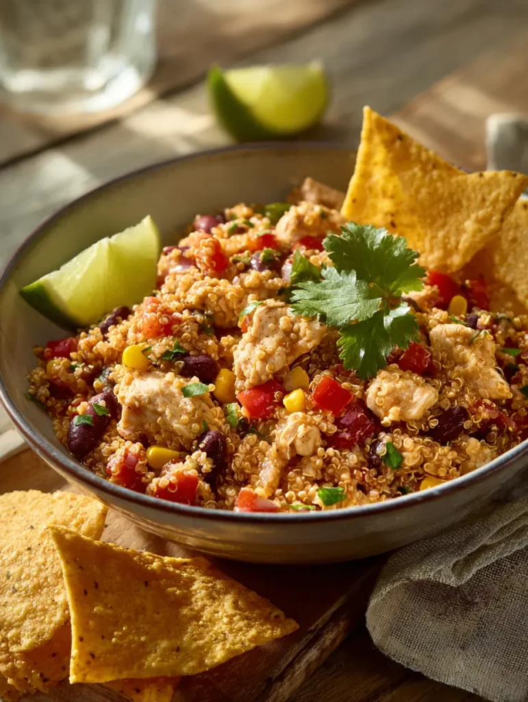 Mexican Quinoa With Chicken That’s Bold, Fresh & Easy 9 Quinoa With Chicken served with tortilla chips