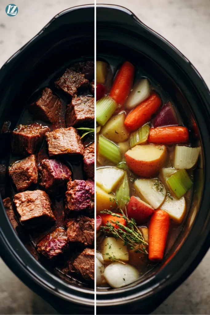 Slow Cooker Beef Stew That Feels Like a Cozy, Golden Embrace 3 Slow Cooker Beef Stew That Feels Like a Cozy, Golden Embrace step-by-step collage