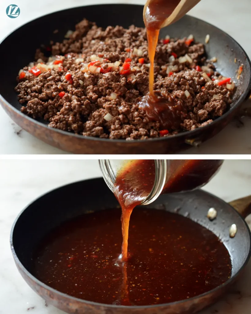 Korean Ground Beef Recipe for Bold, Quick Weeknight Dinners 3 Step by step Korean ground beef cooking collage