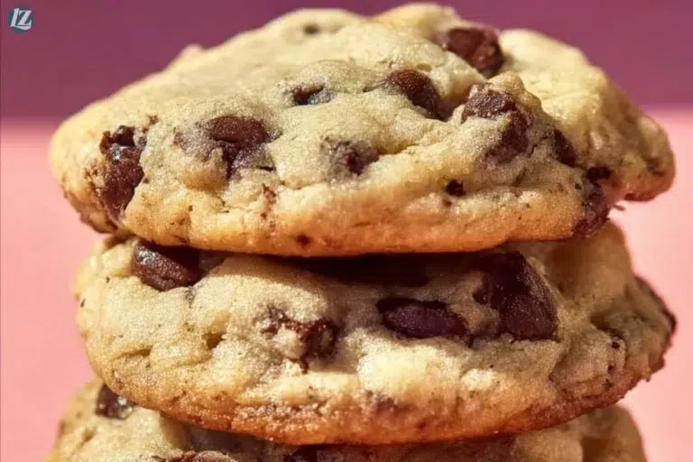 Freshly baked chocolate chip cookies on a cooling rack