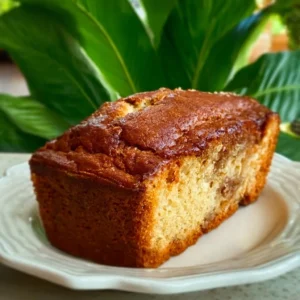Delicious slice of brown butter banana bread fresh out of the oven