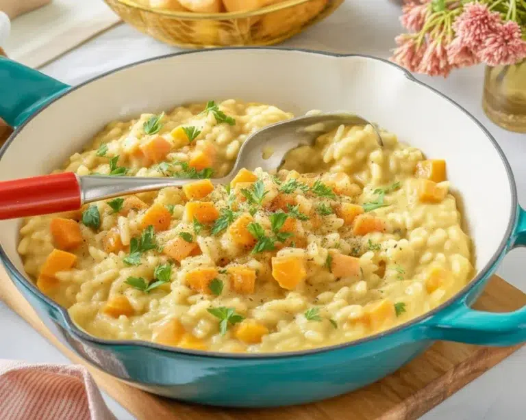 Creamy butternut squash risotto with caramelized butternut squash and Parmesan cheese
