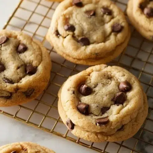 Chewy Chocolate Chip Cookies Recipe for Gooey Bliss 4 Freshly baked chewy chocolate chip cookies on a cooling rack