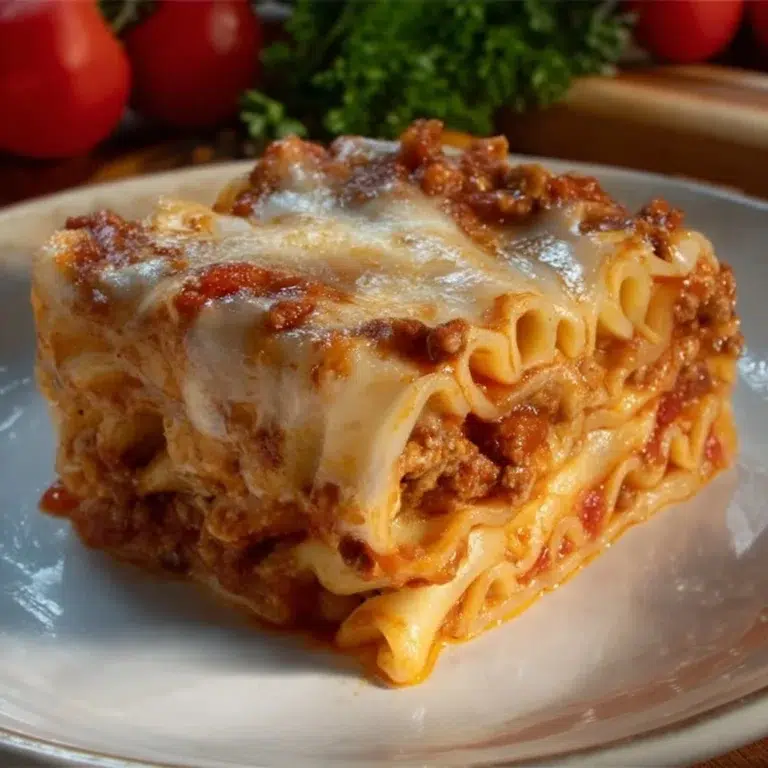 Classic Baked Ziti topped with melted cheese and fresh herbs in a baking dish