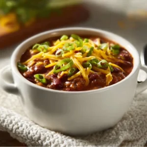 Delicious bowl of homemade Crockpot Chili with fresh ingredients and spices.