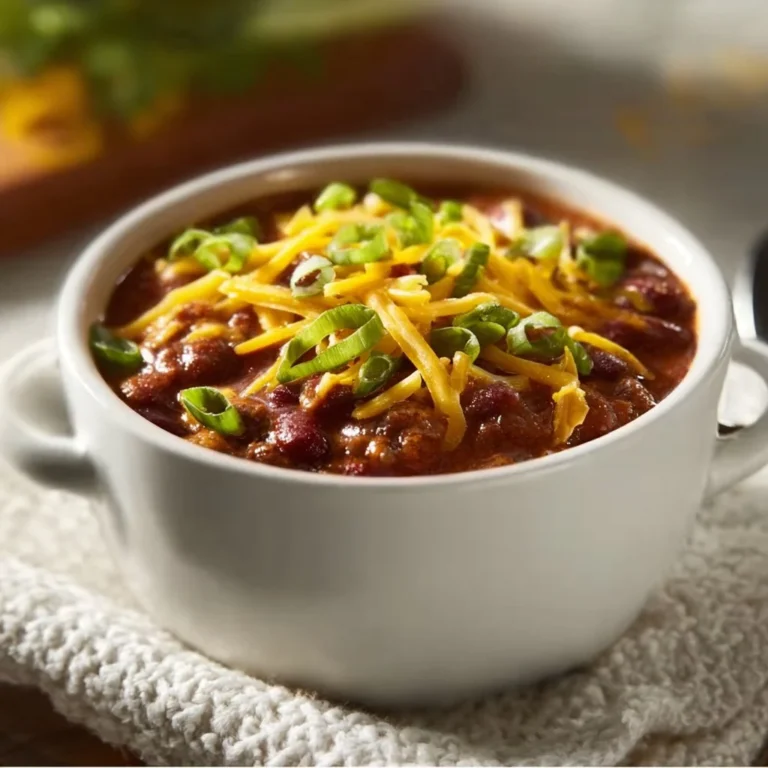 Delicious bowl of homemade Crockpot Chili with fresh ingredients and spices.