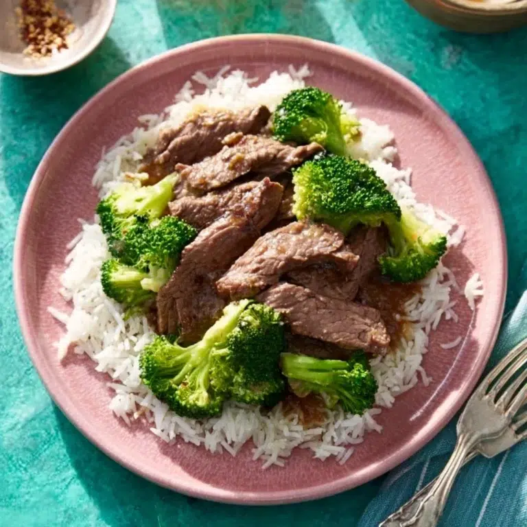 Easy ground beef and broccoli dish served in a bowl with garnish