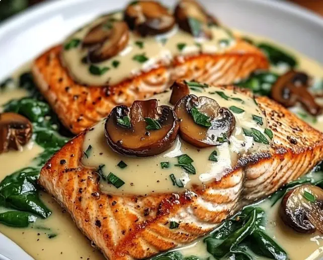 garlic-butter-salmon-with-mushrooms-and-spinach