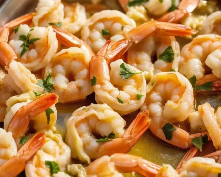 Delicious Garlic Butter Shrimp Scampi served with lemon and herbs.